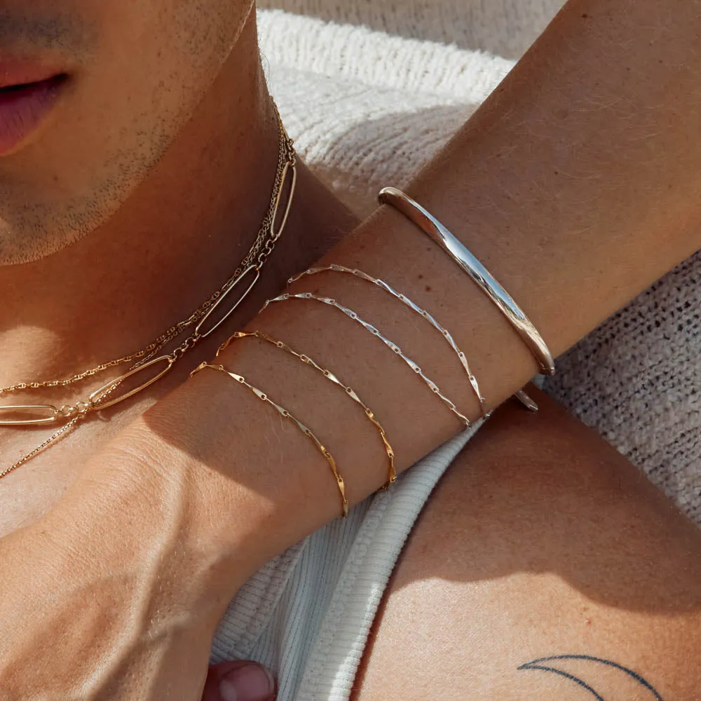Double Twist Bar Link Chain Bracelet in Silver
