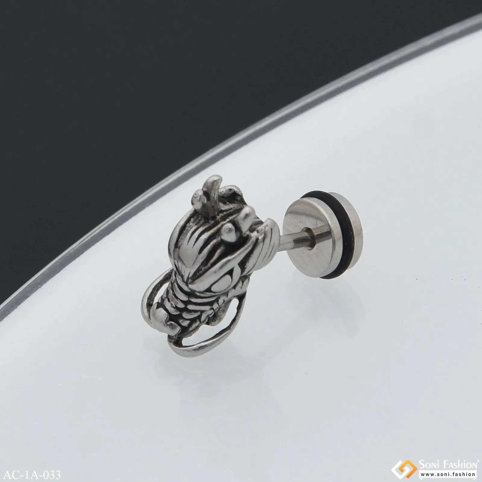 Dragon Face Glittering Design Stud Earring for Men (1 Pc) - Style A033