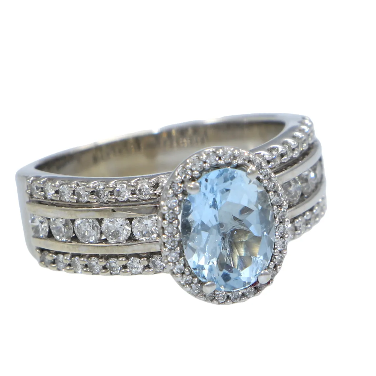 Effy Oval Aquamarine Diamond Halo Cocktail Ring 14k White Gold 2.10ctw Wide