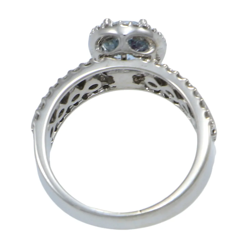 Effy Oval Aquamarine Diamond Halo Cocktail Ring 14k White Gold 2.10ctw Wide