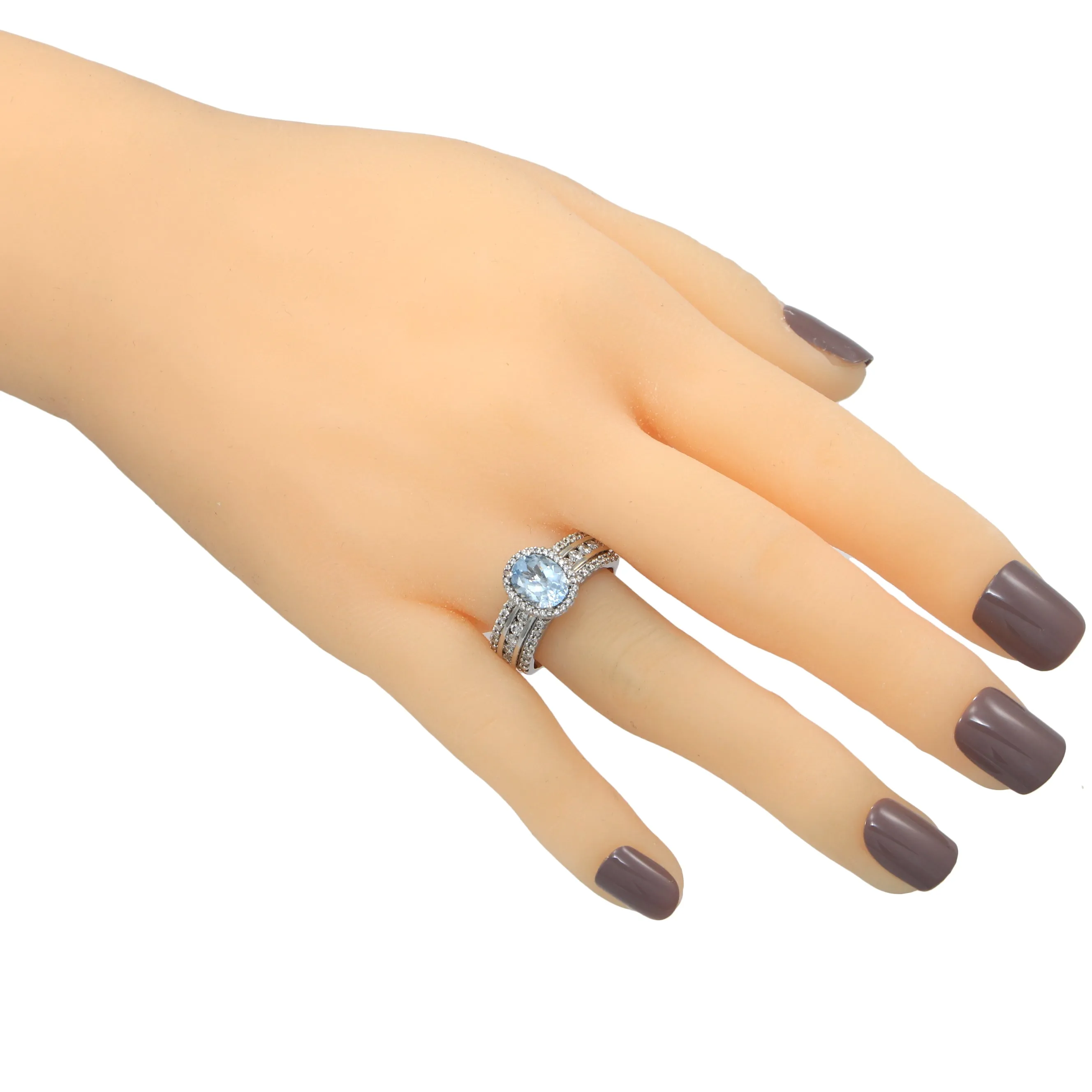 Effy Oval Aquamarine Diamond Halo Cocktail Ring 14k White Gold 2.10ctw Wide