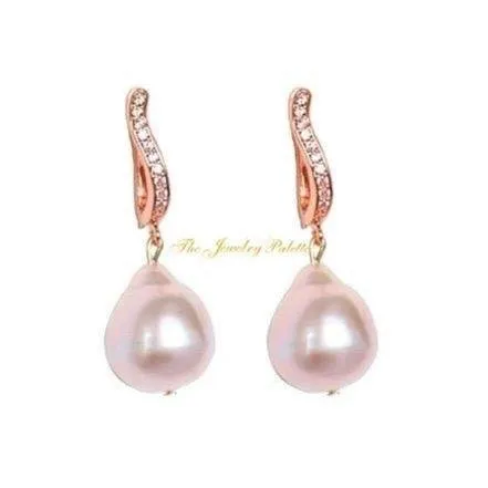 Eloise lavender Edison pearl and rose gold drop earrings