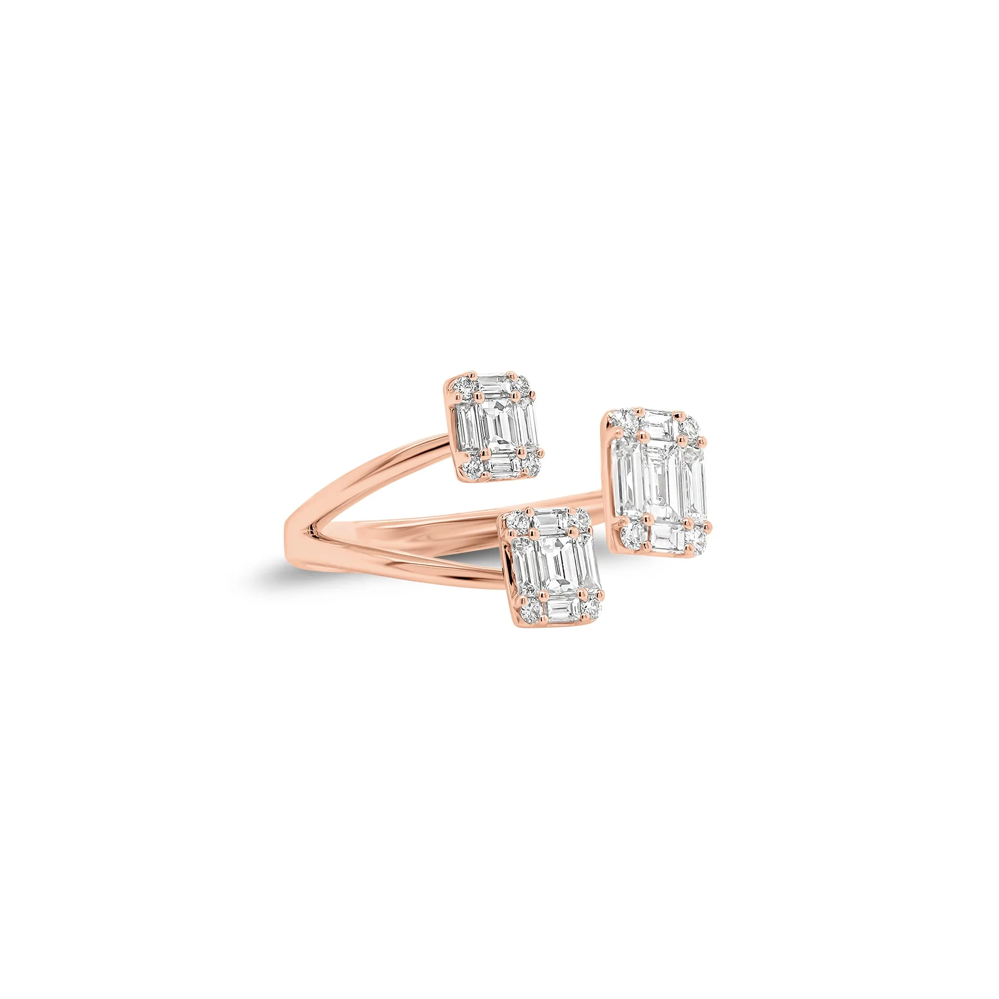 Emerald Cut Diamond Illusion Trio Open Ring