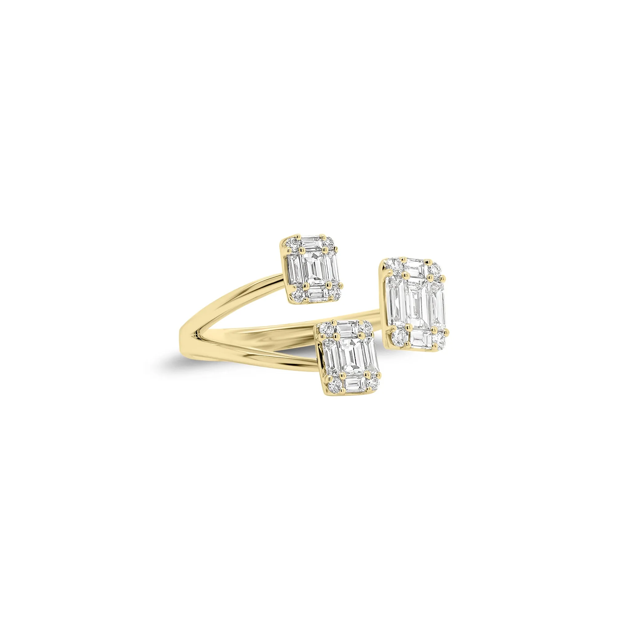 Emerald Cut Diamond Illusion Trio Open Ring