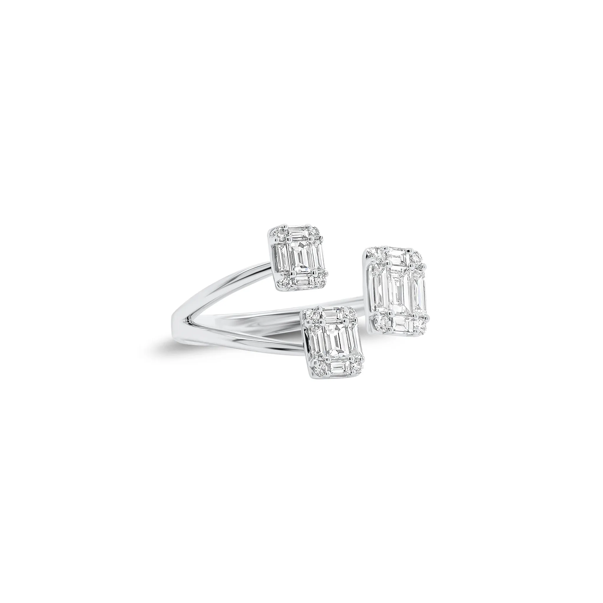 Emerald Cut Diamond Illusion Trio Open Ring