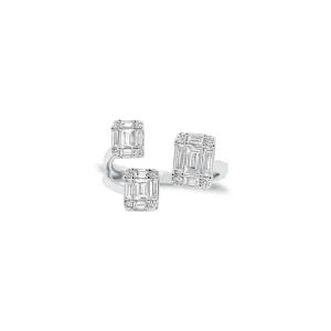 Emerald Cut Diamond Illusion Trio Open Ring