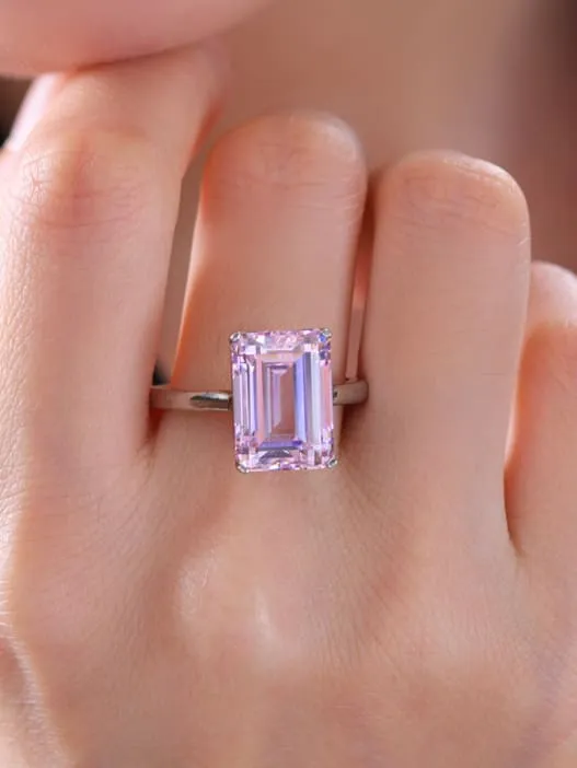 Emerald Cut Ring 925 Sterling Silver Rectangle Zircon Luxury Statement Cocktail Ring