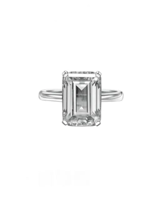 Emerald Cut Ring 925 Sterling Silver Rectangle Zircon Luxury Statement Cocktail Ring