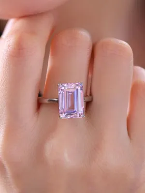 Emerald Cut Ring 925 Sterling Silver Rectangle Zircon Luxury Statement Cocktail Ring