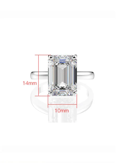 Emerald Cut Ring 925 Sterling Silver Rectangle Zircon Luxury Statement Cocktail Ring