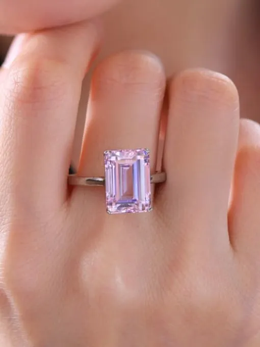 Emerald Cut Ring 925 Sterling Silver Rectangle Zircon Luxury Statement Cocktail Ring