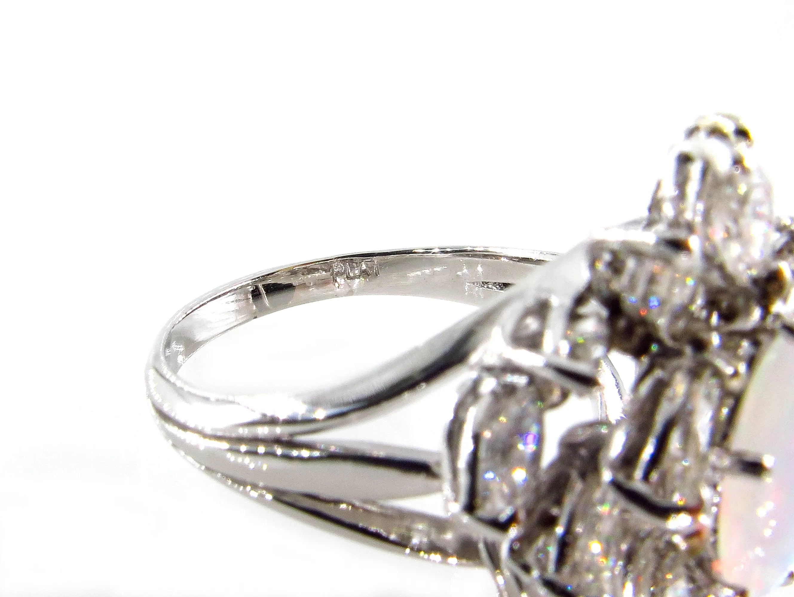 Estate Vintage 3.47ct Australian Opal and Diamond Cluster Cocktail Ballerina Platinum Ring