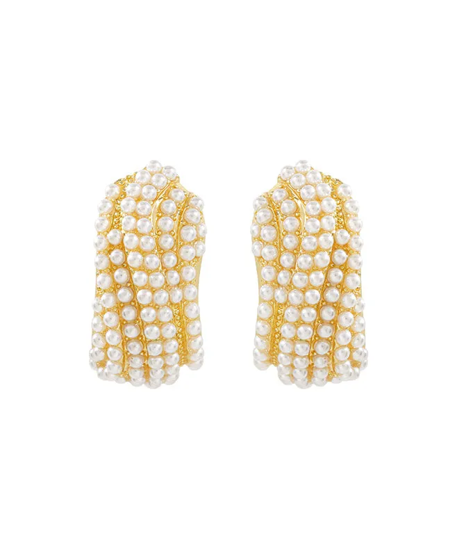 Fine White Alloy Pearl Zircon Hoop Earrings
