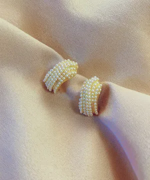 Fine White Alloy Pearl Zircon Hoop Earrings