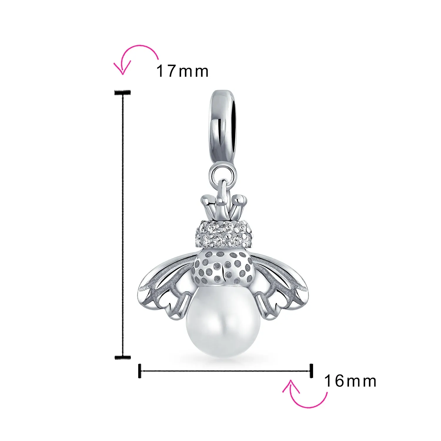 Flower White Simulated Pearl Dangle Spacer Bead Charm Sterling Silver