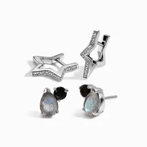Galaxy Hoops & Toi Et Moi Studs - Labradorite & Black Obsidian
