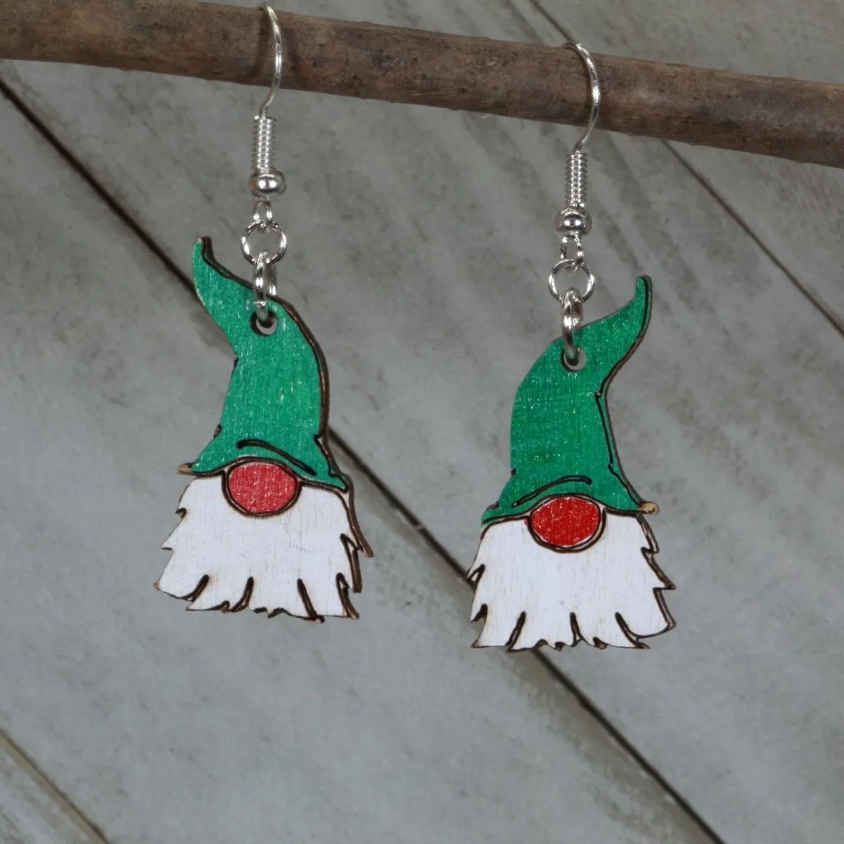 Garden Gnome Wooden Dangle Earrings by Cate's Concepts, LLC