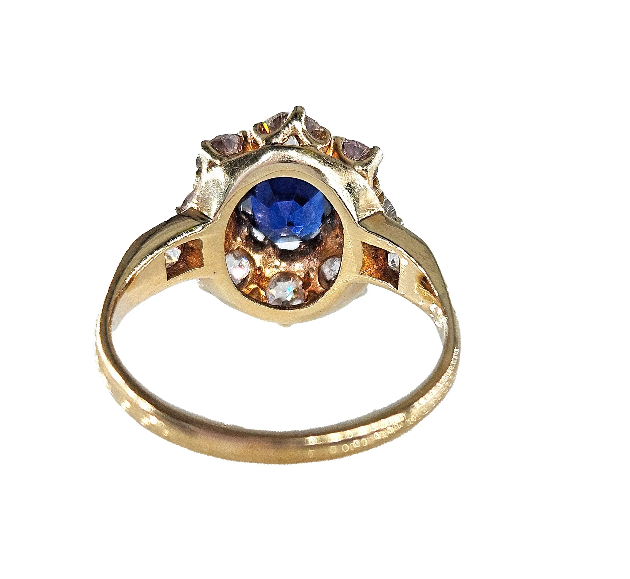 GIA Royal Blue Victorian 2.29ctw No Heat Old Mine Oval Sapphire Diamond Antique Vintage Cluster 14k Gold Ring