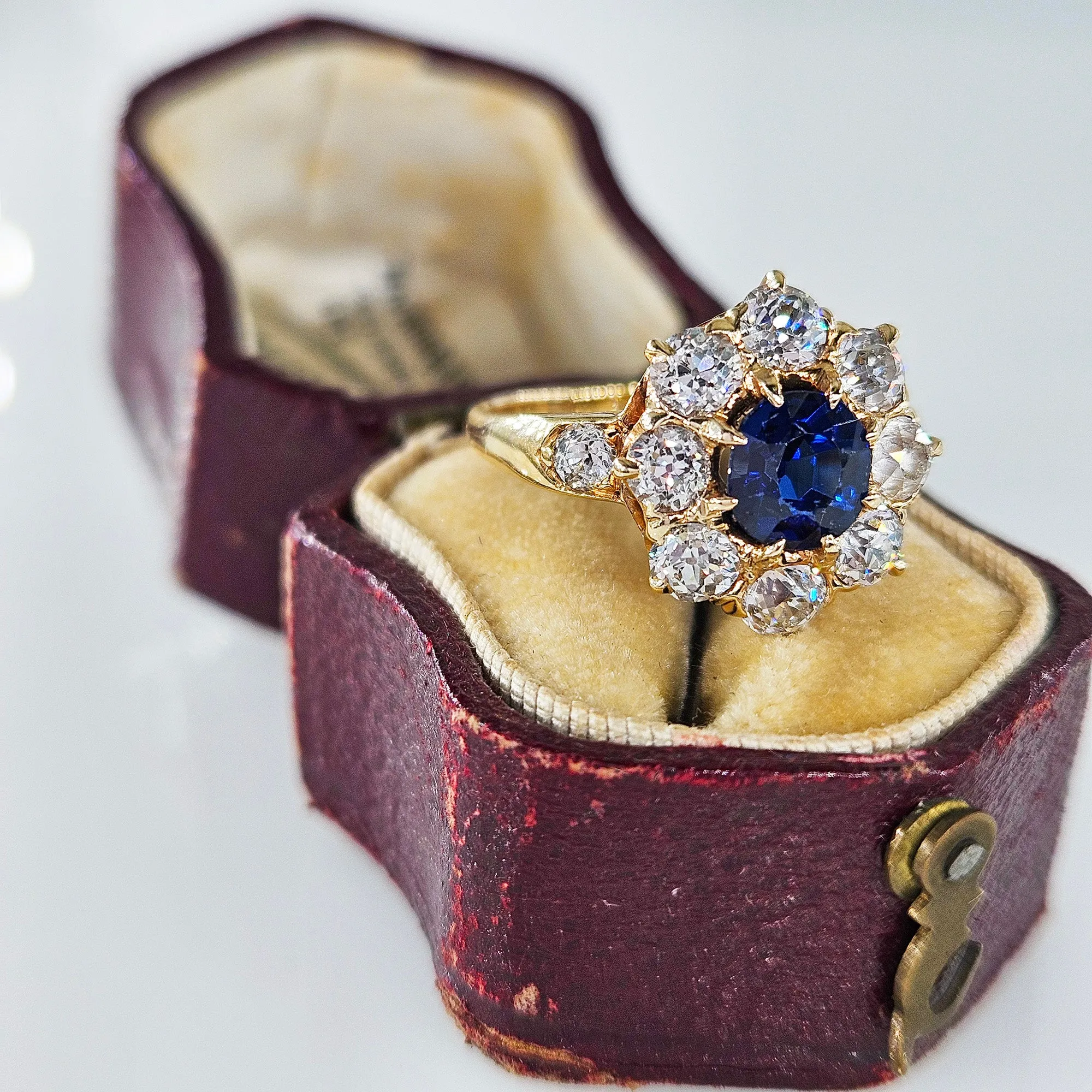 GIA Royal Blue Victorian 2.29ctw No Heat Old Mine Oval Sapphire Diamond Antique Vintage Cluster 14k Gold Ring
