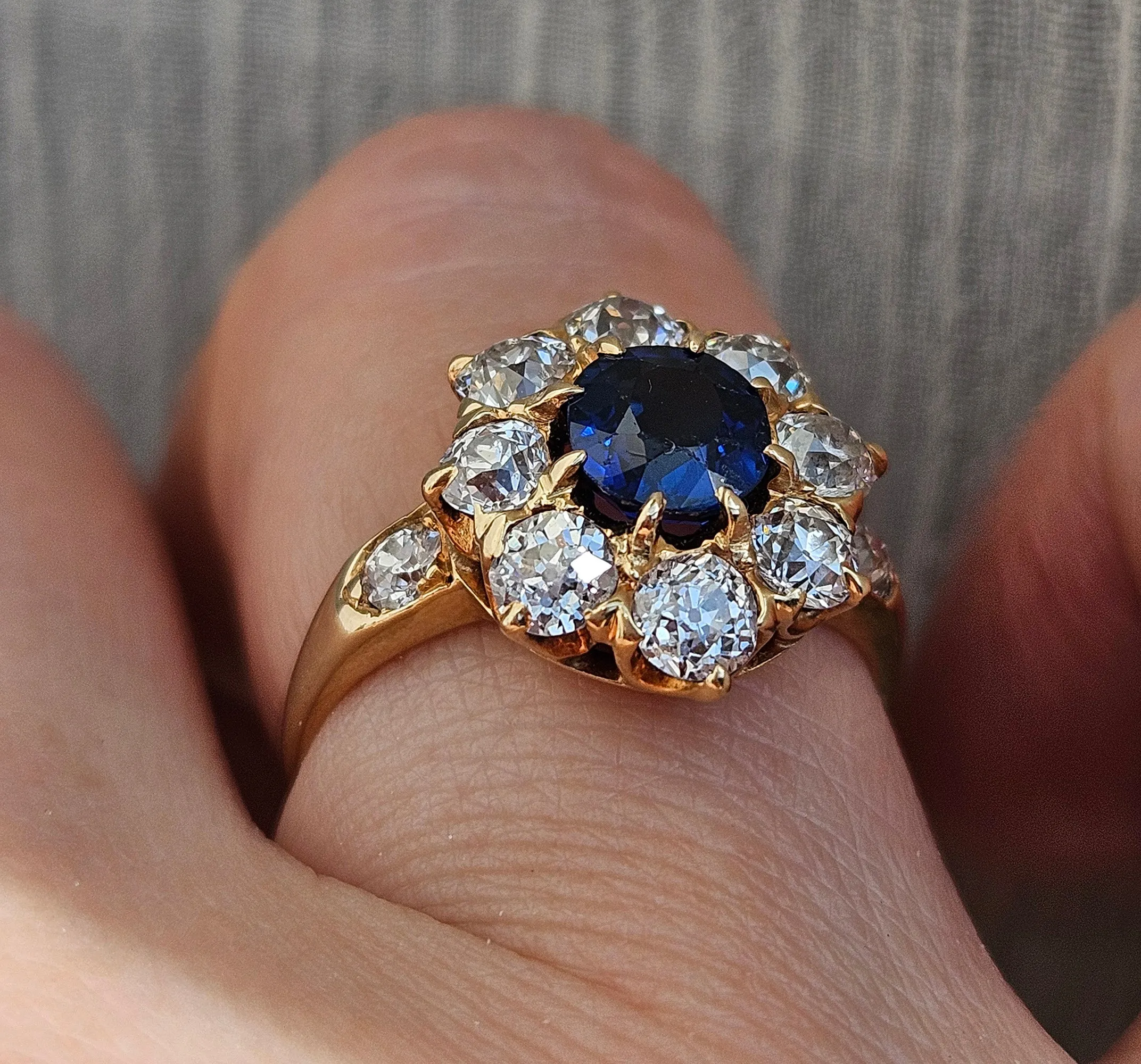 GIA Royal Blue Victorian 2.29ctw No Heat Old Mine Oval Sapphire Diamond Antique Vintage Cluster 14k Gold Ring