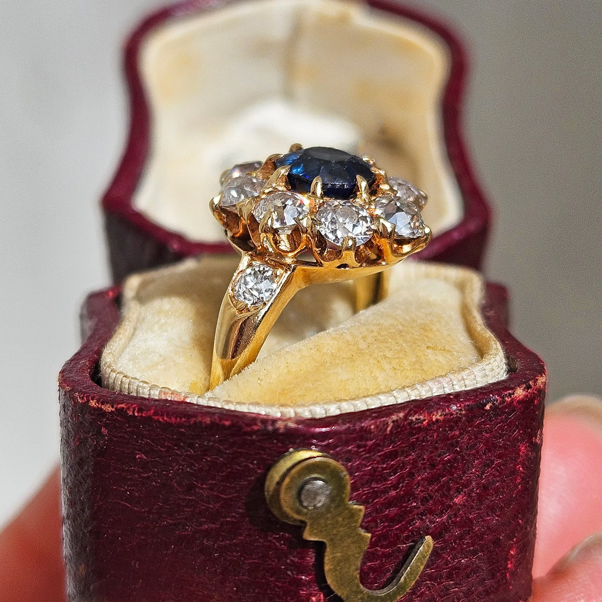 GIA Royal Blue Victorian 2.29ctw No Heat Old Mine Oval Sapphire Diamond Antique Vintage Cluster 14k Gold Ring