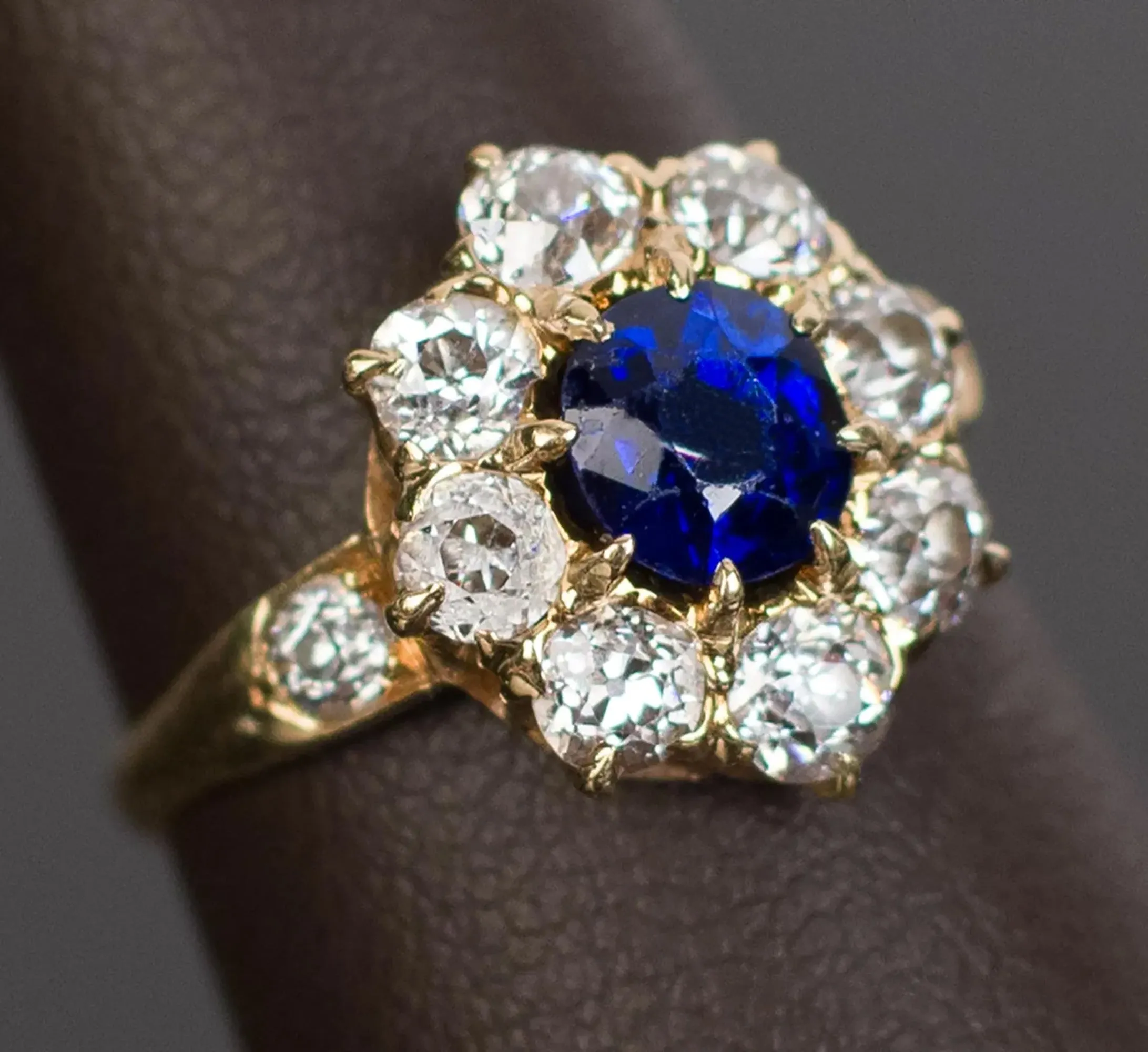 GIA Royal Blue Victorian 2.29ctw No Heat Old Mine Oval Sapphire Diamond Antique Vintage Cluster 14k Gold Ring
