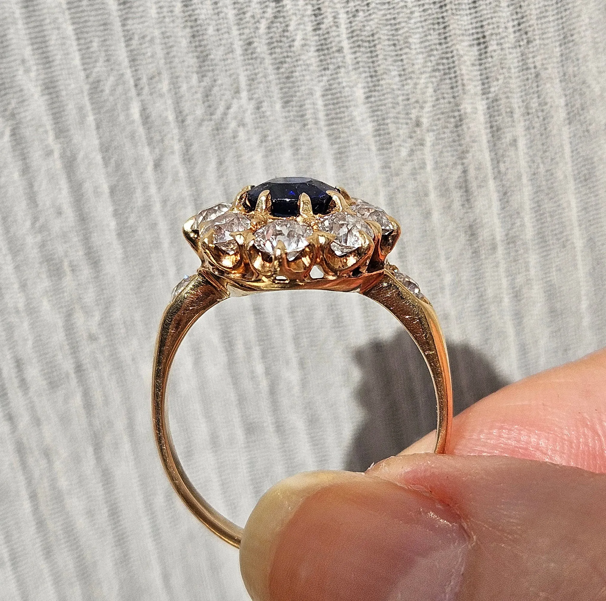 GIA Royal Blue Victorian 2.29ctw No Heat Old Mine Oval Sapphire Diamond Antique Vintage Cluster 14k Gold Ring
