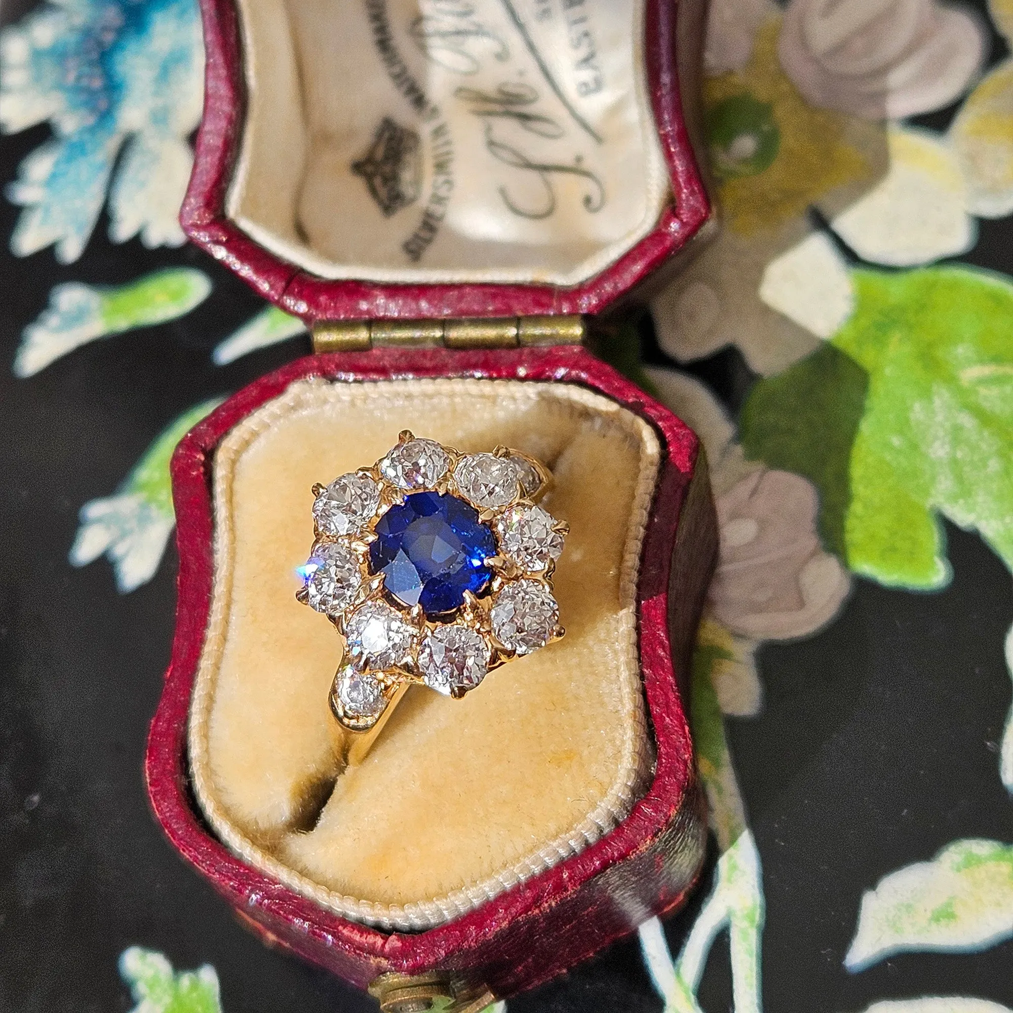 GIA Royal Blue Victorian 2.29ctw No Heat Old Mine Oval Sapphire Diamond Antique Vintage Cluster 14k Gold Ring