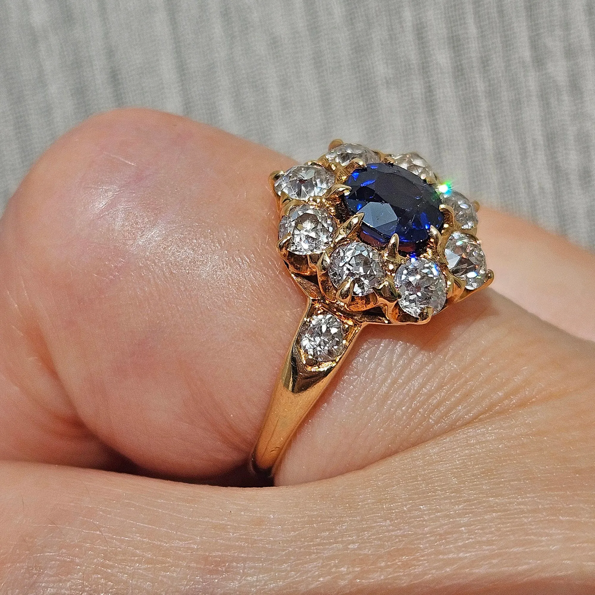 GIA Royal Blue Victorian 2.29ctw No Heat Old Mine Oval Sapphire Diamond Antique Vintage Cluster 14k Gold Ring
