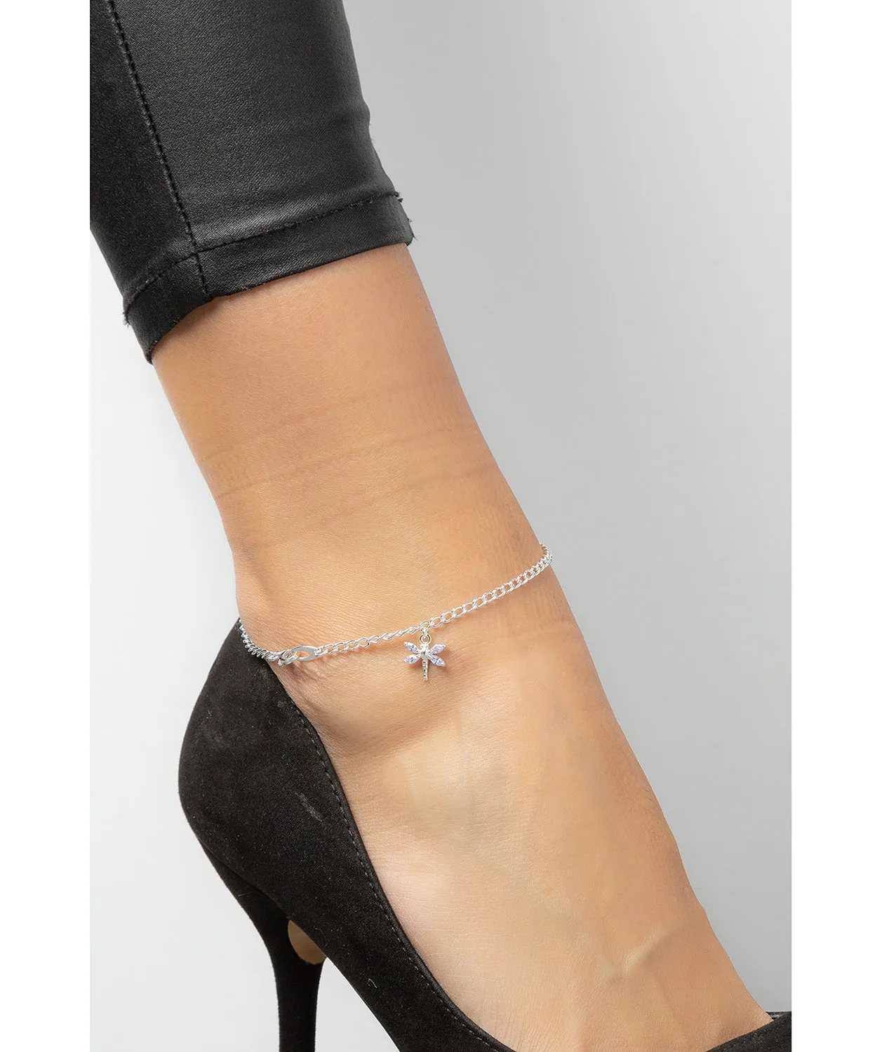 Gift Packaged 'Morgana' Sterling Silver Dragonfly Charm Anklet