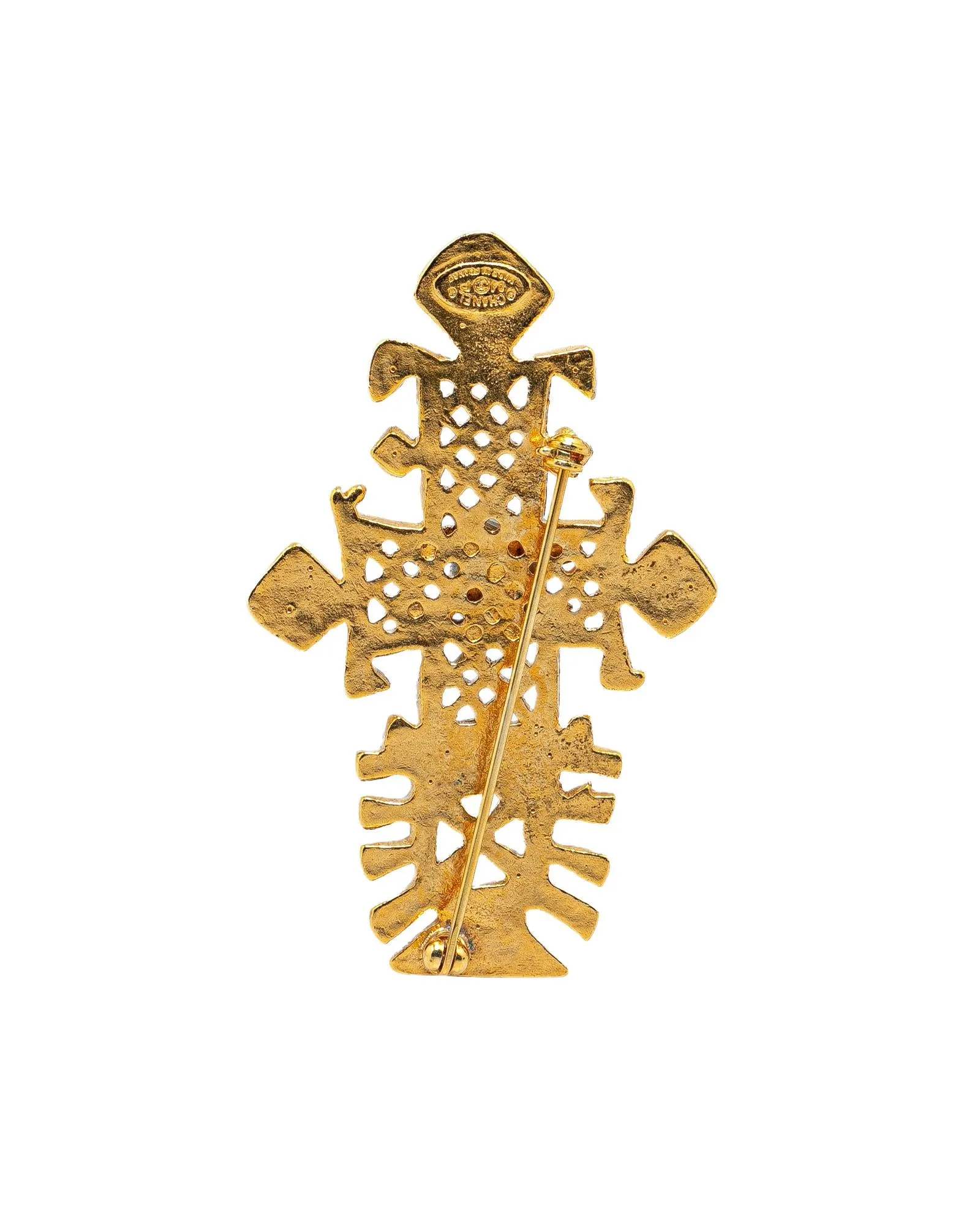 Gold Plated Cross Brooch with CC Design