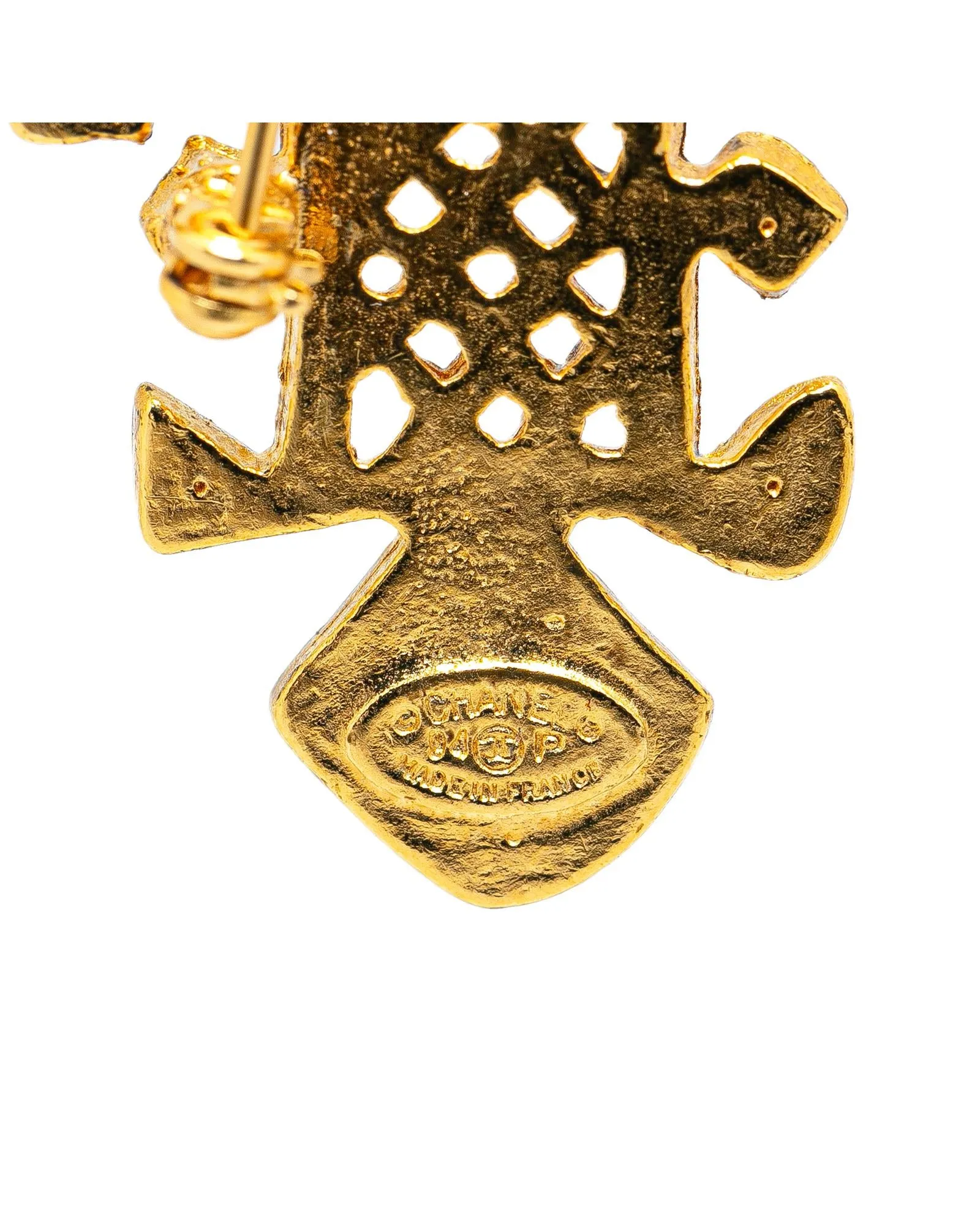 Gold Plated Cross Brooch with CC Design