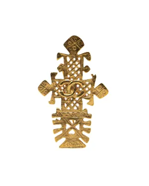 Gold Plated Cross Brooch with CC Design