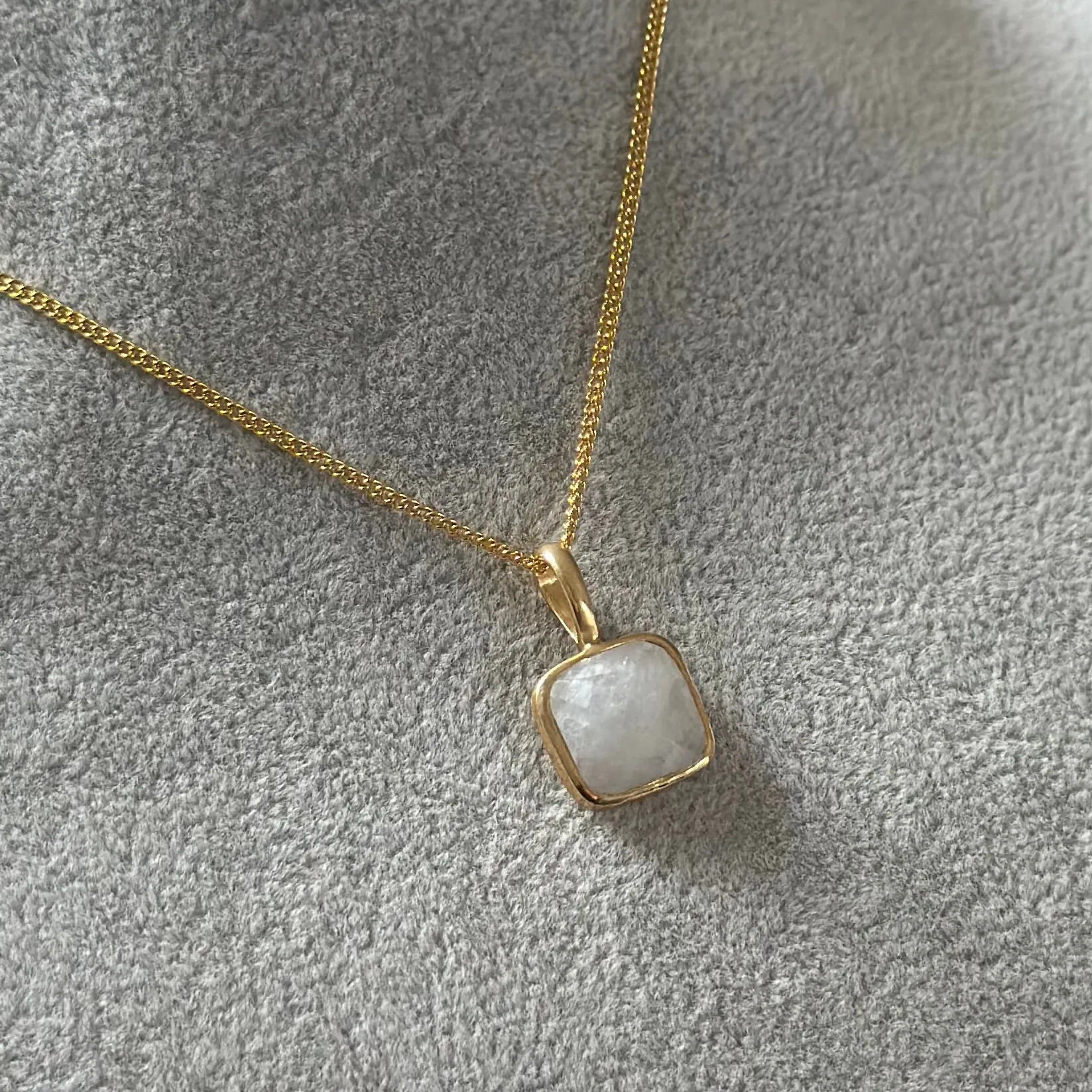 Gold Plated Sterling Silver Pendant Necklace with a Faceted Square Gemstone - Moonstone