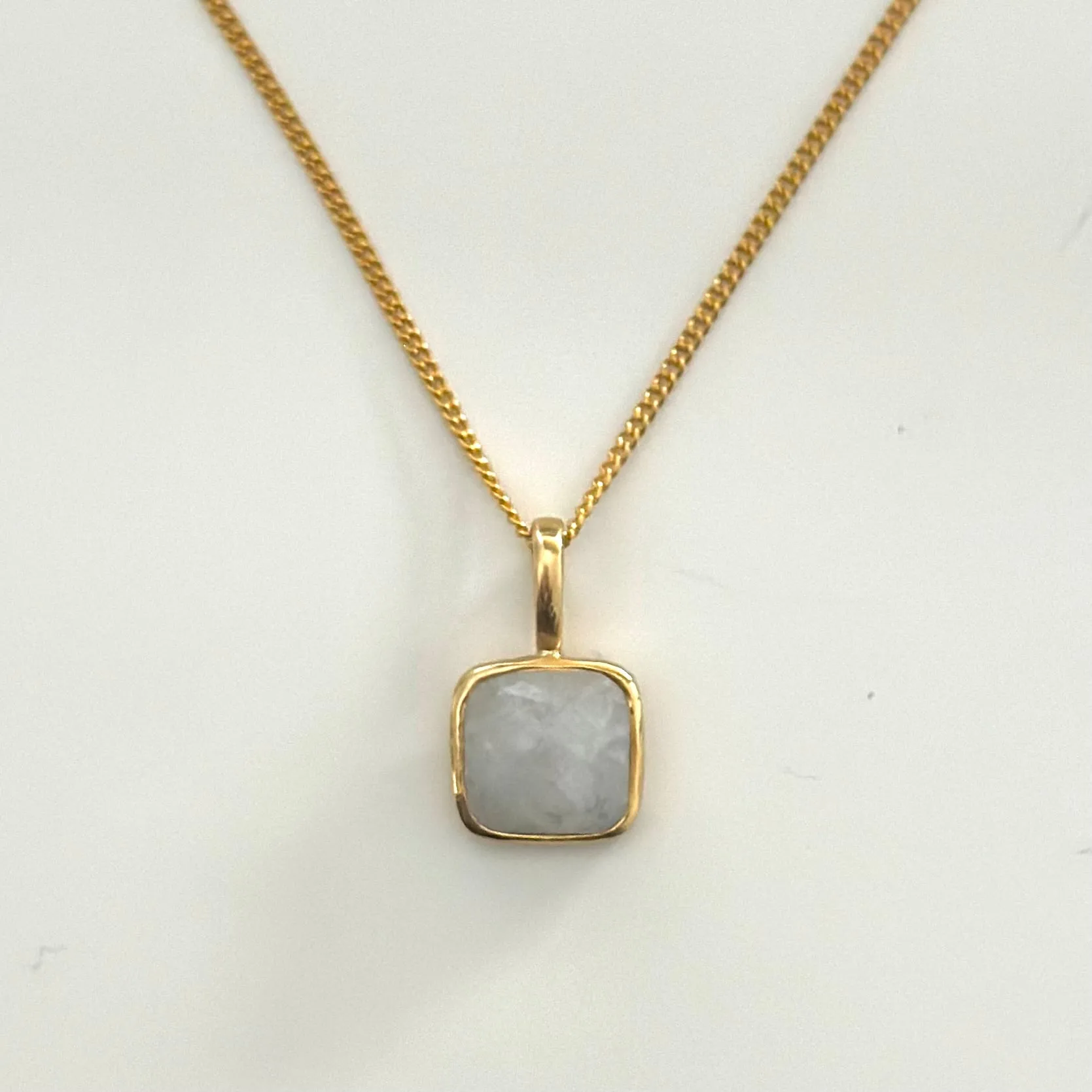 Gold Plated Sterling Silver Pendant Necklace with a Faceted Square Gemstone - Moonstone