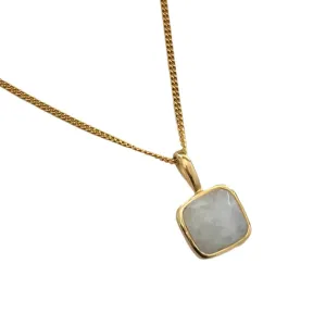 Gold Plated Sterling Silver Pendant Necklace with a Faceted Square Gemstone - Moonstone