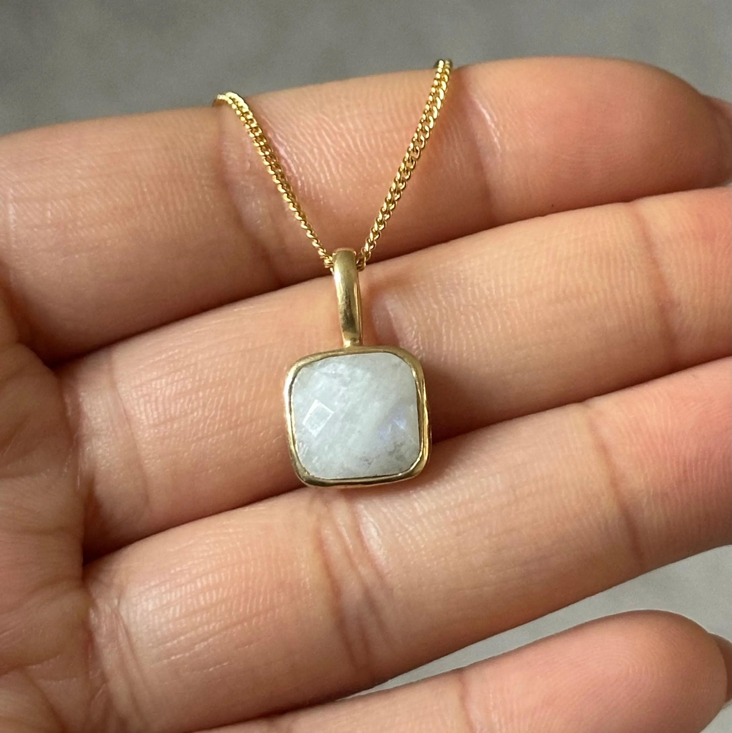 Gold Plated Sterling Silver Pendant Necklace with a Faceted Square Gemstone - Moonstone