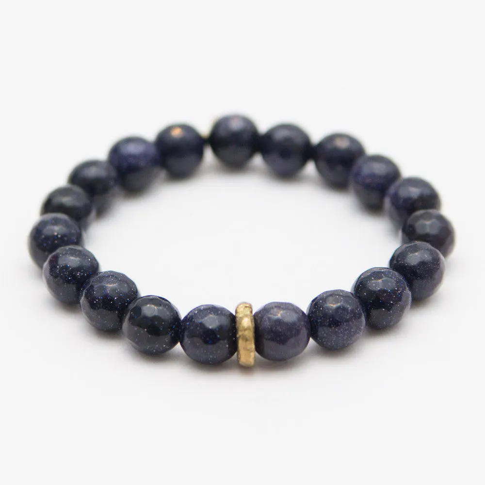 Goldstone Crystal Bracelet | Navy   Brass Ring