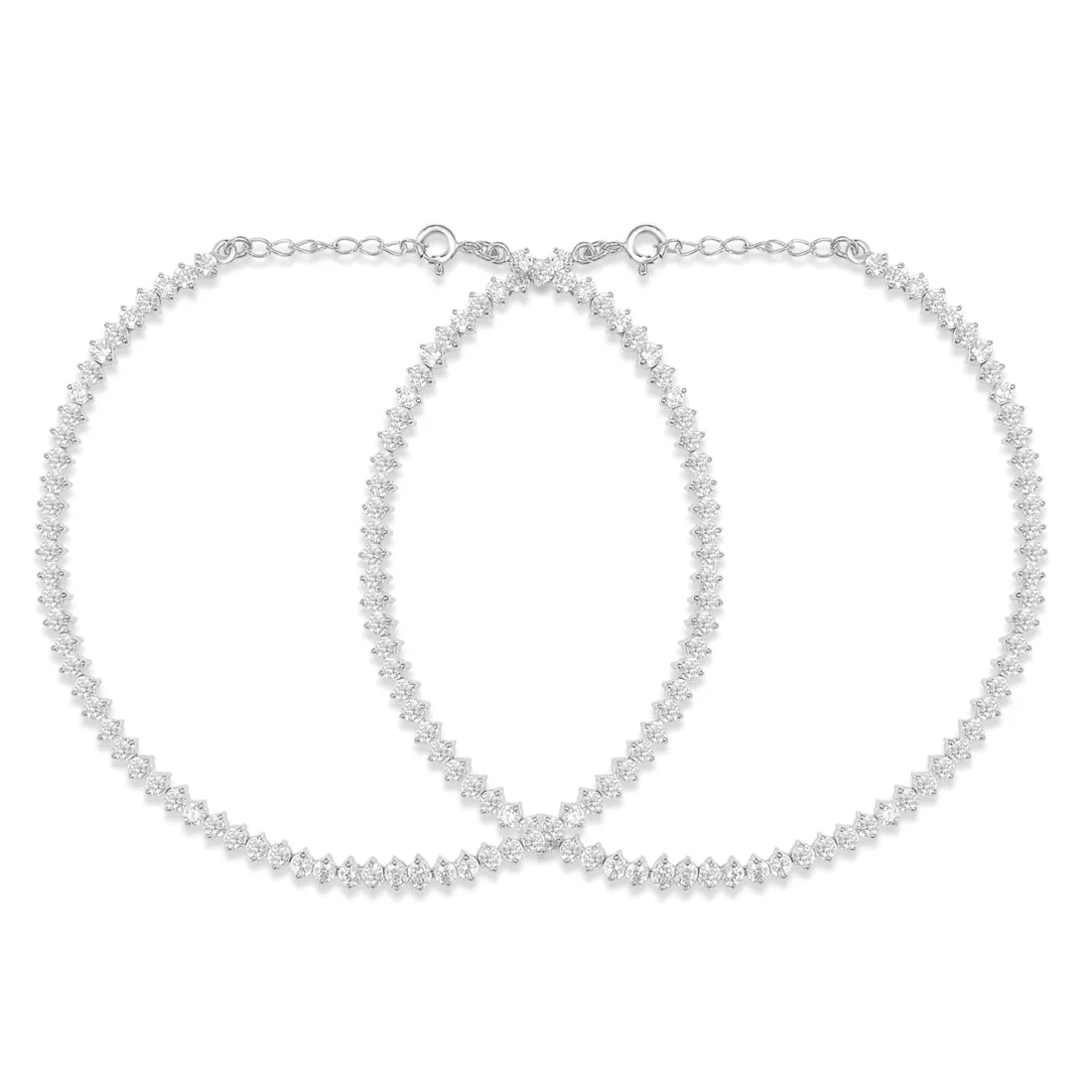 Graceful One Line Cubic Zirconia Rhodium Plated 925 Sterling Silver Anklet