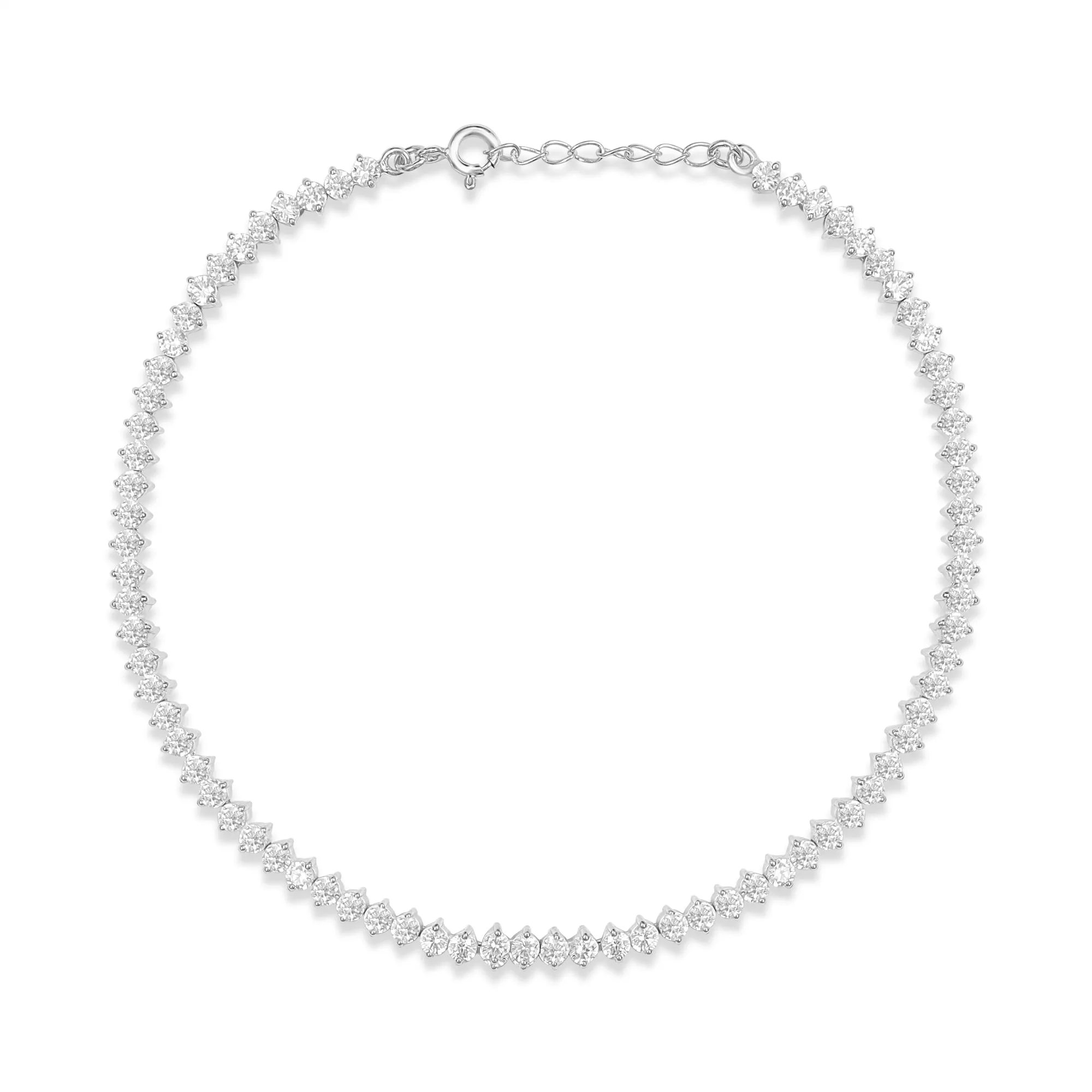 Graceful One Line Cubic Zirconia Rhodium Plated 925 Sterling Silver Anklet