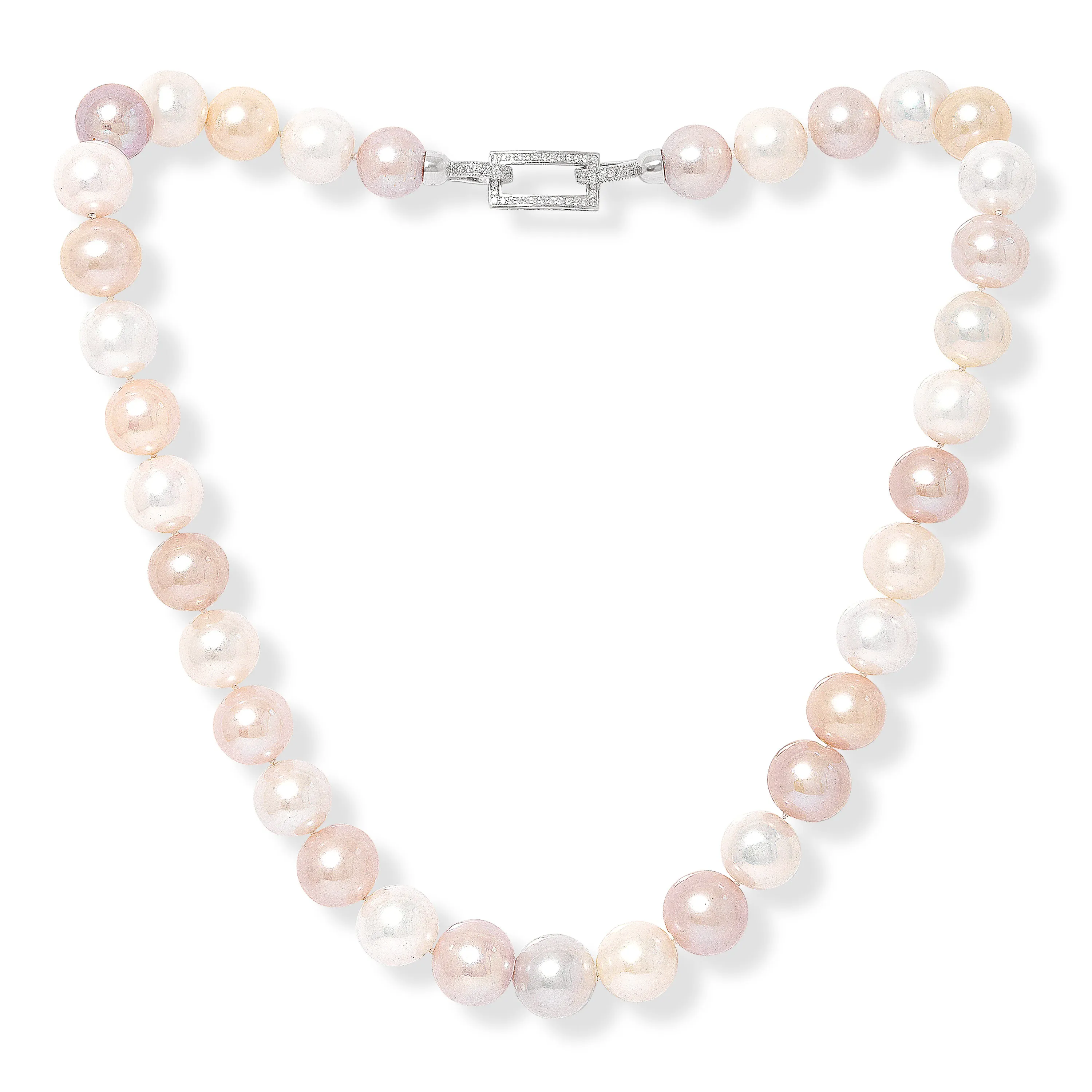 Gratia 12-13mm pink & white cultured freshwater pearl necklace with pave clasp