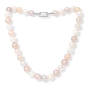 Gratia 12-13mm pink & white cultured freshwater pearl necklace with pave clasp