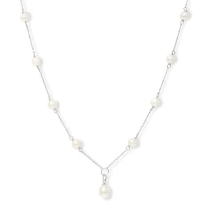 Gratia fine sterling silver chain necklace with cultured freshwater pearls & pendant drop