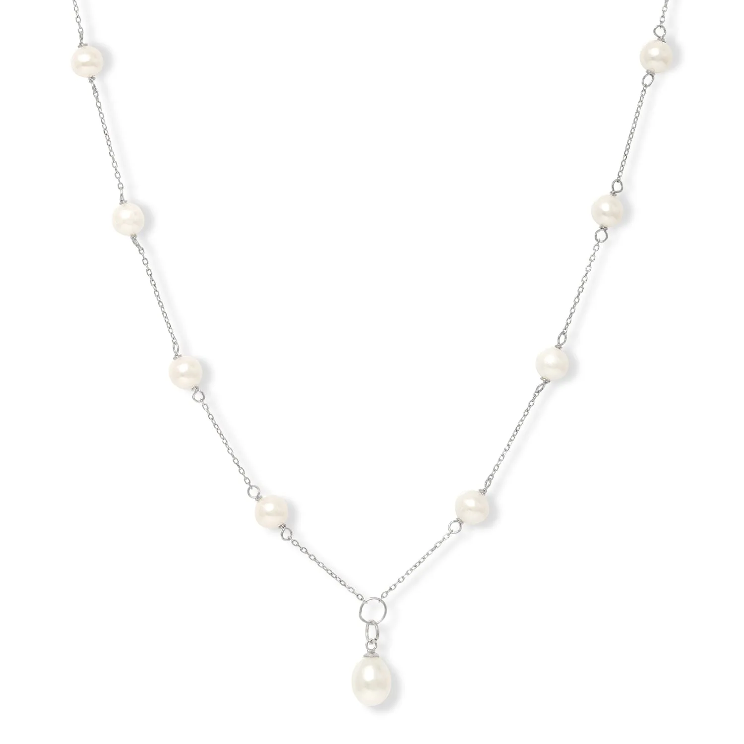Gratia fine sterling silver chain necklace with cultured freshwater pearls & pendant drop