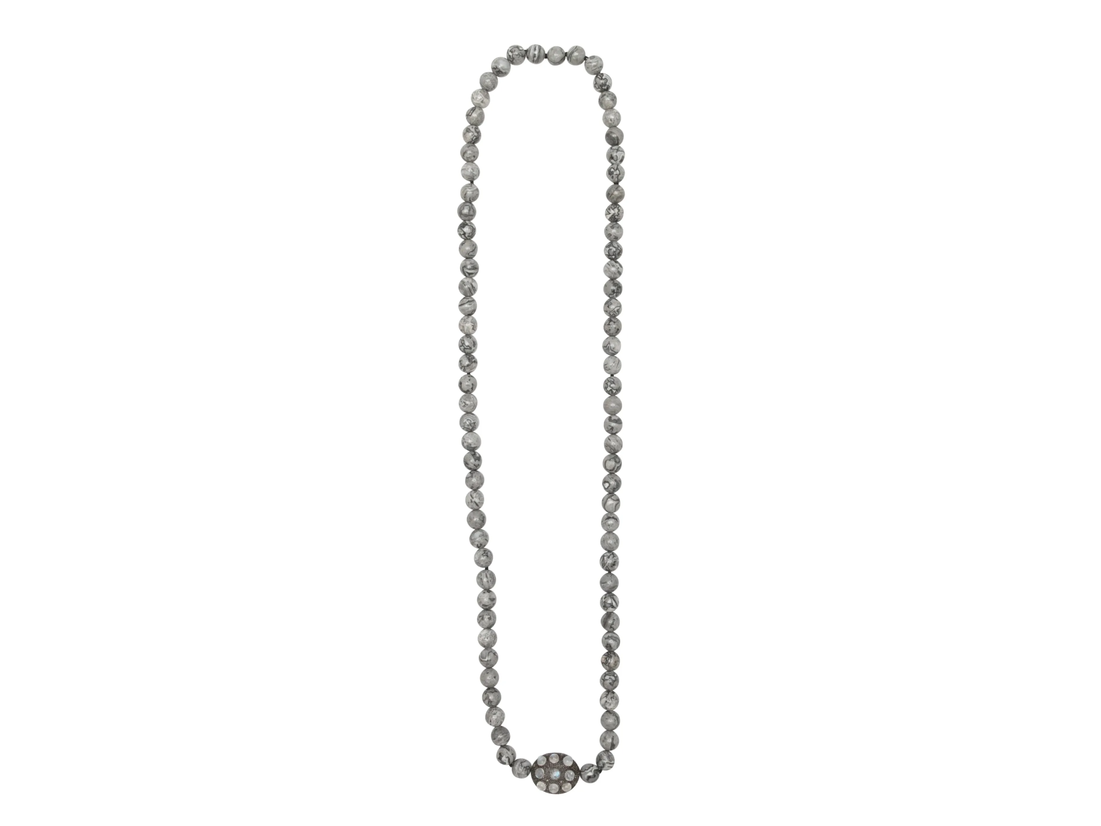 Gray & Silver Bavna Moonstone & Diamond Beaded Necklace
