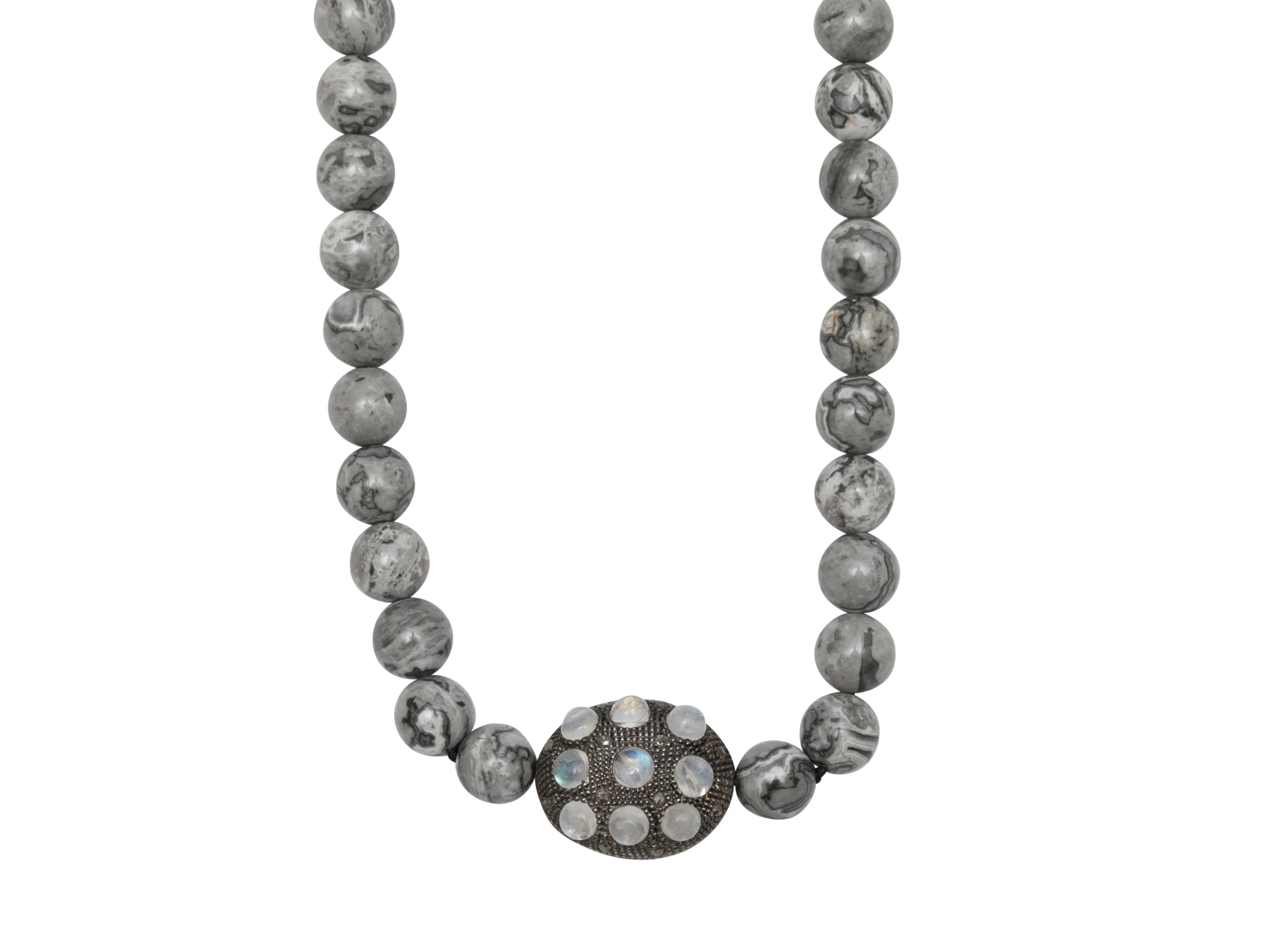 Gray & Silver Bavna Moonstone & Diamond Beaded Necklace