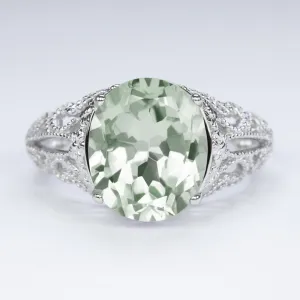 GREEN AMETHYST VINTAGE STYLE COCKTAIL RING STERLING SILVER FILIGREE ART DECO