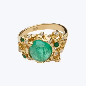 Green Grotto Zambian Emerald and Diamond Ring