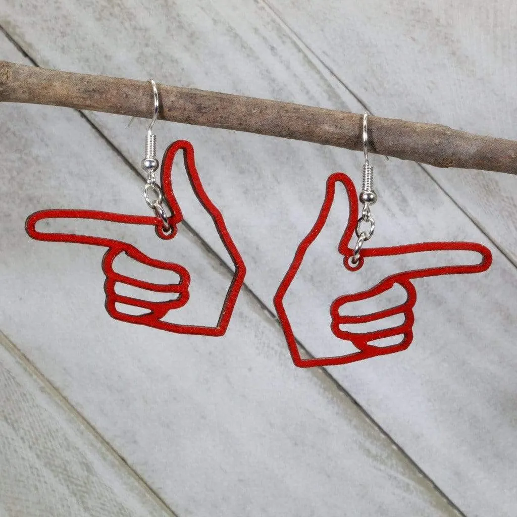 Guns Firing Hands Wooden Dangle Earrings by Cate's Concepts, LLC