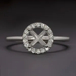 HALO DIAMOND ENGAGEMENT RING SETTING 6.5mm ROUND WHITE GOLD SEMI MOUNT NATURAL